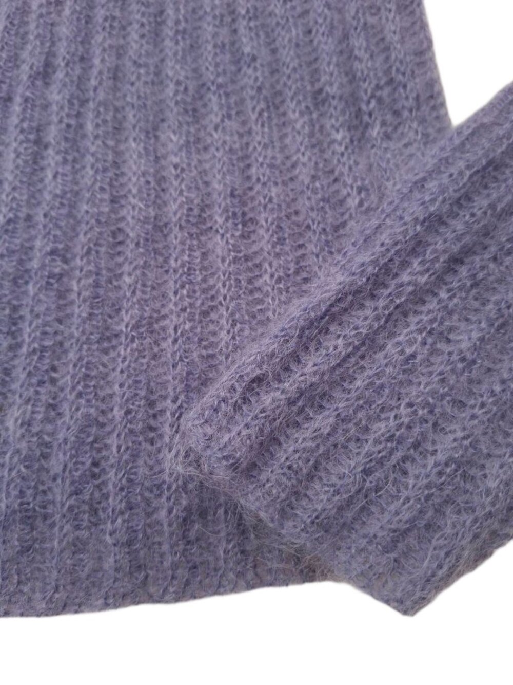 Banana Republic Mohair Wool Blend Lilac Grey Fuzzy Ribbed Cozy Sweater Size S - Picture 3 of 9